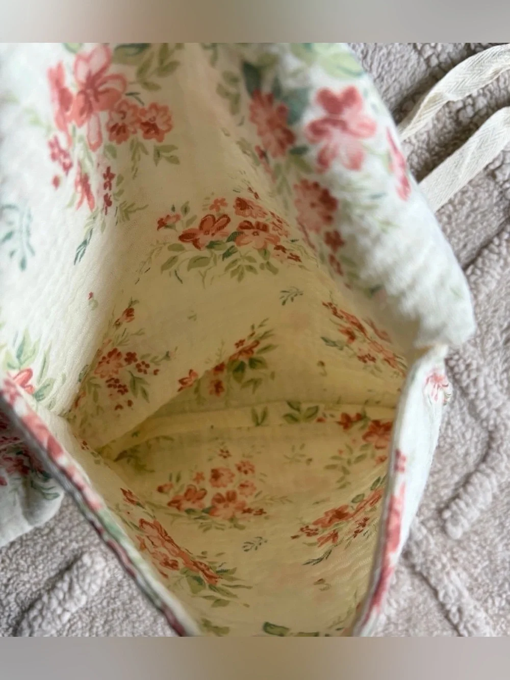 Baby Girl Hanging Tie Storage Bag Floral Cream Small Organizing Pouch Two Pocket
